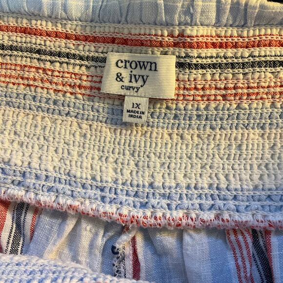 Crown & Ivy White and Blue Stripe Wide Leg Linen  Pants Size 1X - Picture 3 of 7